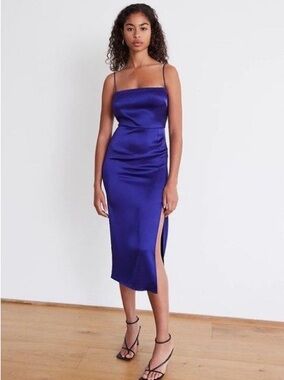 Aritzia Ten by Babaton Atrium Satin Midi Dress Royal Blue Purple Sz 2 Prom Grad